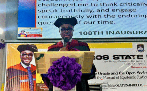 Prof Oseni Afisi while delivering his inaugural lecture at the Lagos State University on Tuesday
